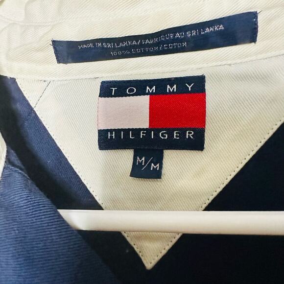Vintage Tommy Hilfiger Navy Rugby Style Collared Crew Neck Shirt size Medium - Picture 6 of 9